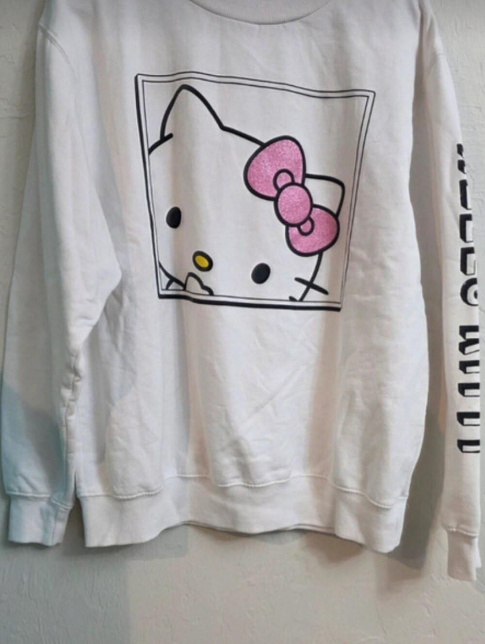 Hello Kitty White Sweatshirt with Pink Bow - Women's Sweater